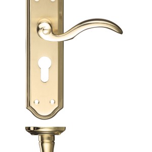 FULTON & BRAY Winchester Lever Euro Lock (47.5mm c/c) Furniture 180 x 48mm Satin Brass / Polished Brass
