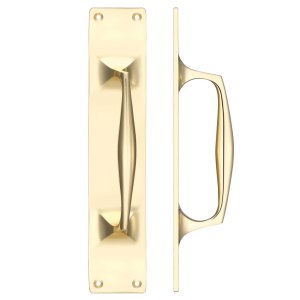 FULTON & BRAY Cast Brass Pull Handle with Backplate - 300 x 60mm Polished Brass