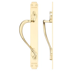 FULTON & BRAY Cast Brass Pull Handle with Art Nouveau Backplate - Left Handed - 377 x 42mm Polished Brass