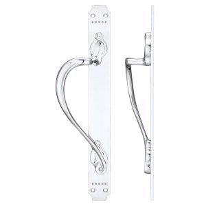 FULTON & BRAY Cast Brass Pull Handle with Art Nouveau Backplate - Left Handed - 377 x 42mm Polished Chrome