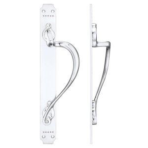 FULTON & BRAY Cast Brass Pull Handle with Art Nouveau Backplate - Right Handed - 377 x 42mm Polished Chrome