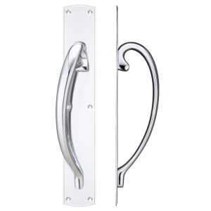 FULTON & BRAY Cast Brass Large Pull Handle with Backplate - Left Handed - 457 x 76mm Polished Chrome