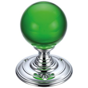 FULTON & BRAY Glass Ball Mortice Knob - Plain Green 55mm Polished Chrome / Green Glass