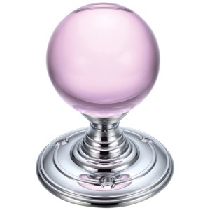 FULTON & BRAY Glass Ball Mortice Knob - Plain Pink 55mm Polished Chrome / Pink Glass