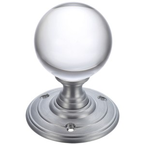 FULTON & BRAY Glass Ball Mortice Knob - Plain 55mm Satin Chrome