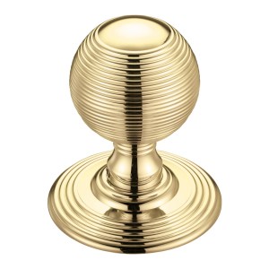 FULTON & BRAY Ringed Mortice Knob on Round Rose - Concealed Fix - Solid Polished Brass