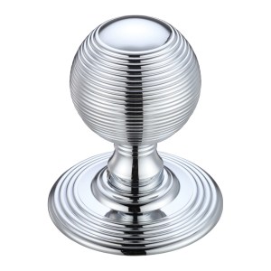 FULTON & BRAY Ringed Mortice Knob on Round Rose - Concealed Fix - Solid Polished Chrome