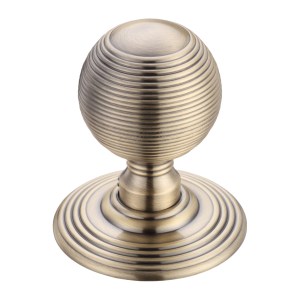 FULTON & BRAY Ringed Mortice Knob on Round Rose - Concealed Fix - Solid Florentine Bronze