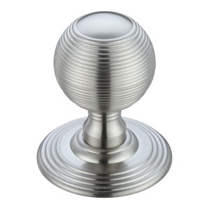 FULTON & BRAY Ringed Mortice Knob on Round Rose - Concealed Fix - Solid Satin Chrome