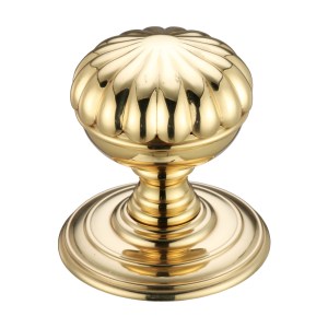 FULTON & BRAY Flower Mortice Knob on Round Rose - Concealed Fix Polished Brass