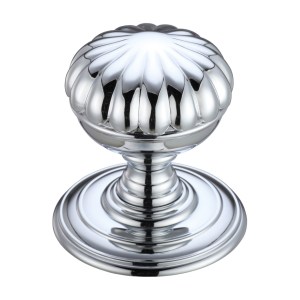 FULTON & BRAY Flower Mortice Knob on Round Rose - Concealed Fix Polished Chrome
