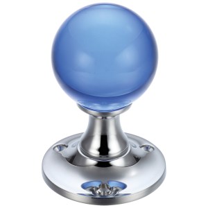 FULTON & BRAY Glass Ball Mortice Knob - Plain Blue - 50mm Polished Chrome / Blue Glass