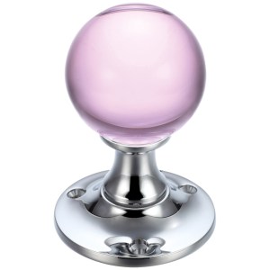 FULTON & BRAY Glass Ball Mortice Knob - Plain Pink - 50mm Polished Chrome / Pink Glass