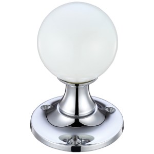 FULTON & BRAY Glass Ball Mortice Knob - Plain White - 50mm Polished Chrome / White Glass