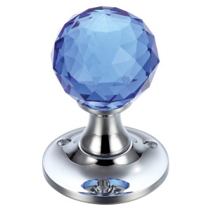 FULTON & BRAY Glass Ball Mortice Knob - Facetted Blue - 50mm Polished Chrome / Blue Glass