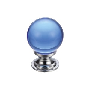 FULTON & BRAY Glass Ball Cabinet Knob - Plain Blue 25mm Polished Chrome / Blue Glass