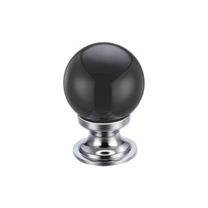 FULTON & BRAY Glass Ball Cabinet Knob - Plain Black 25mm Polished Chrome / Black Glass