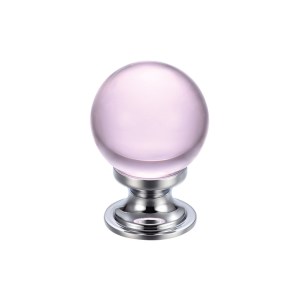 FULTON & BRAY Glass Ball Cabinet Knob - Plain Pink 25mm Polished Chrome / Pink Glass
