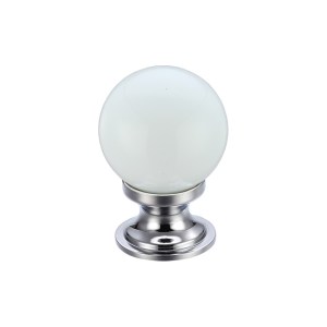 FULTON & BRAY Glass Ball Cabinet Knob - Plain White 25mm Polished Chrome / White Glass
