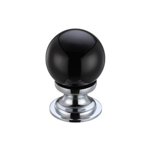 FULTON & BRAY Glass Ball Cabinet Knob - Plain Black 30mm Polished Chrome / Black Glass