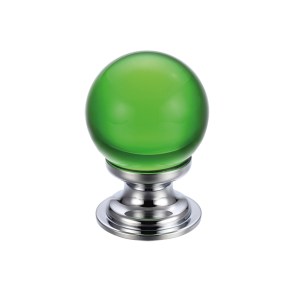 FULTON & BRAY Glass Ball Cabinet Knob - Plain Green 30mm Polished Chrome / Green Glass