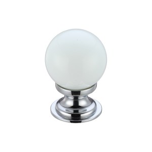 FULTON & BRAY Glass Ball Cabinet Knob - Plain White 30mm Polished Chrome / White Glass