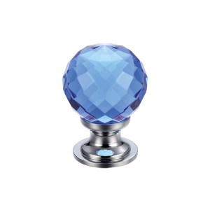 FULTON & BRAY Glass Ball Cabinet Knob - Facetted Blue 25mm Polished Chrome / Blue Glass