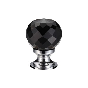 FULTON & BRAY Glass Ball Cabinet Knob - Facetted Black 25mm Polished Chrome / Black Glass