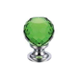 FULTON & BRAY Glass Ball Cabinet Knob - Facetted Green 25mm Polished Chrome / Green Glass