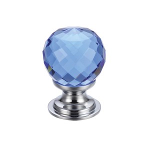 FULTON & BRAY Glass Ball Cabinet Knob - Facetted Blue 30mm Polished Chrome / Blue Glass