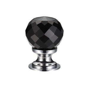 FULTON & BRAY Glass Ball Cabinet Knob - Facetted Black 30mm Polished Chrome / Black Glass