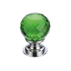 FULTON & BRAY Glass Ball Cabinet Knob - Facetted Green 30mm Polished Chrome / Green Glass