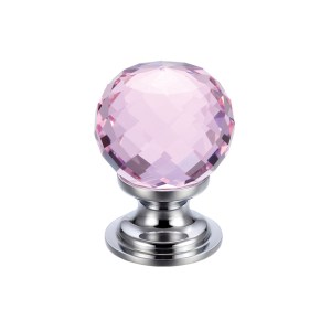 FULTON & BRAY Glass Ball Cabinet Knob - Facetted Pink 30mm Polished Chrome / Pink Glass