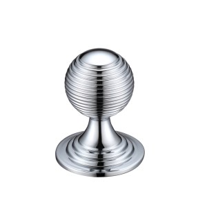 FULTON & BRAY Queen Anne Ringed Knob 32mm rose dia. Polished Chrome