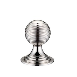 FULTON & BRAY Queen Anne Ringed Knob 32mm rose dia. - Lacquered Polished Nickel