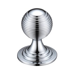FULTON & BRAY Queen Anne Ringed Knob 38mm rose dia. Polished Chrome