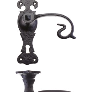 FOXCOTE FOUNDRIES Scroll Lever on Fleur De Lys Backplate - 6" - Lock Black
