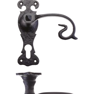 FOXCOTE FOUNDRIES Scroll Lever on Fleur De Lys Backplate - 6" - Euro Black