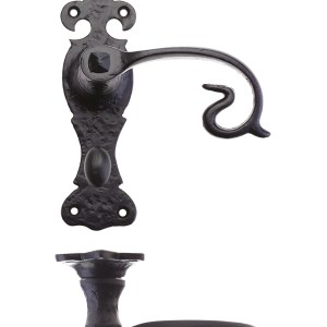 FOXCOTE FOUNDRIES Scroll Lever on Fleur De Lys Backplate - 6" - Bathroom Black