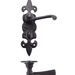 FOXCOTE FOUNDRIES Lever on Fleur de Lys Bathroom Backplate Black