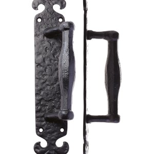 FOXCOTE FOUNDRIES Pull Handle on Fleur De Lys Backplate - 10" Black
