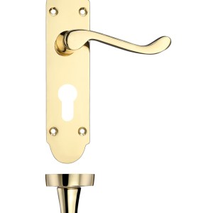 PR0 RANGE Project Oxford Lever on Europrofile Lock Backplate - 168mm x 42mm Electro Brass