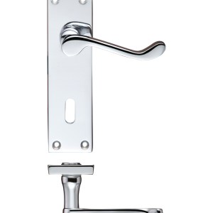PR0 RANGE Project Victorian Scroll Lever on Lock Backplate - 150mm x 40mm Polished Chrome