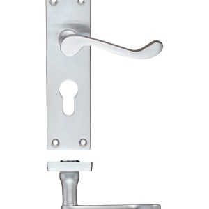PR0 RANGE Project Victorian Scroll Lever on Europrofile Lock Backplate -150mm x 40mm Satin Chrome