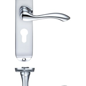 PR0 RANGE Project Arundel Lever on Europrofile Lock Backplate - 180mm x 40mm Polished Chrome