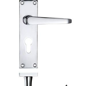 PR0 RANGE Project Victorian Flat Lever on Europrofile Lock Backplate 150 x 40mm Polished Chrome