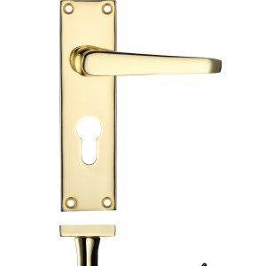 PR0 RANGE Project Victorian Flat Lever on Europrofile Lock Backplate 150 x 40mm Electro Brass