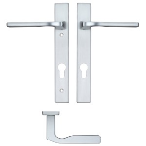 ROSSO MANIGLIE Vela Lever Euro Lock (92mm c/c) On Narrow Backplate - 220x32mm - Satin Chrome