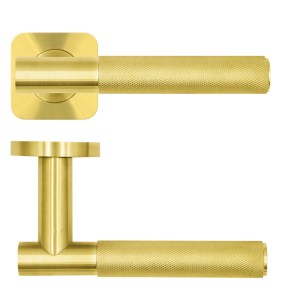 ROSSO TECNICA Orta - Knurled Grip T Bar Lever On Squircle Rose - PVD Satin Brass