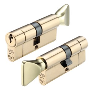 VIER CYLINDERS V5 60mm Euro Cylinder and Turn Keyed to Differ Polished Brass